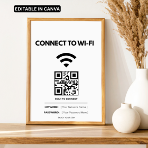 Minimalist Airbnb Wi-Fi Sign Editable Canva Template