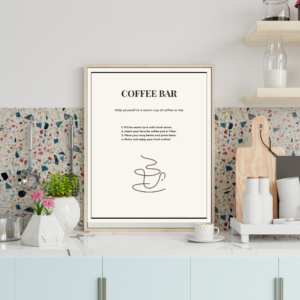 Modern Airbnb Coffee Bar Guide Sign | Minimalist Coffee Station Printable | Editable Canva Template
