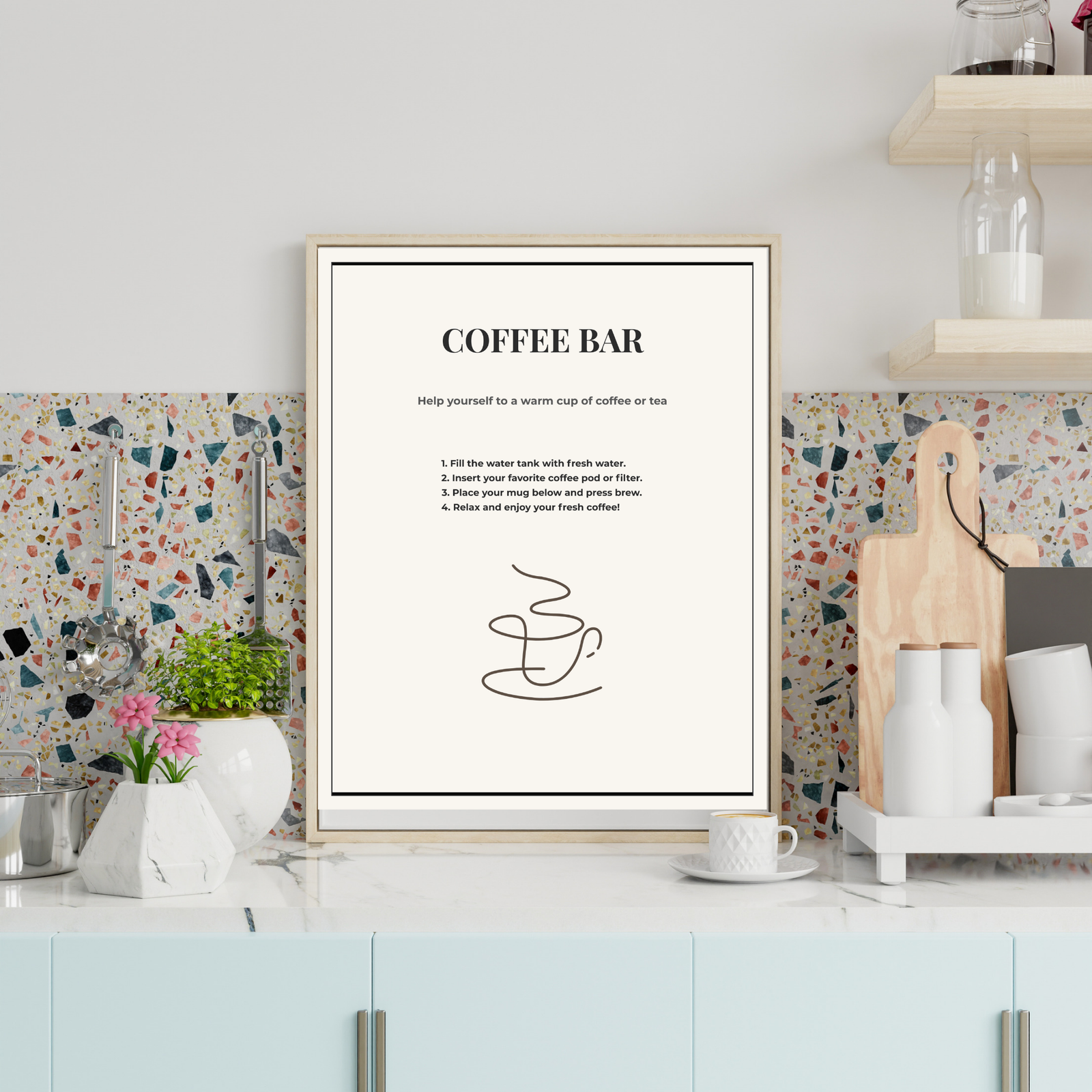 Modern Airbnb Coffee Bar Guide Sign | Minimalist Coffee Station Printable | Editable Canva Template