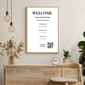 Airbnb Welcome Sign Template | WiFi & Guidebook QR Code | Editable Canva