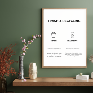 Airbnb Trash and Recycling Sign Template, Short Term Rental Garbage Rules, Vacation Rental Waste Bin Guide, Editable Canva Template