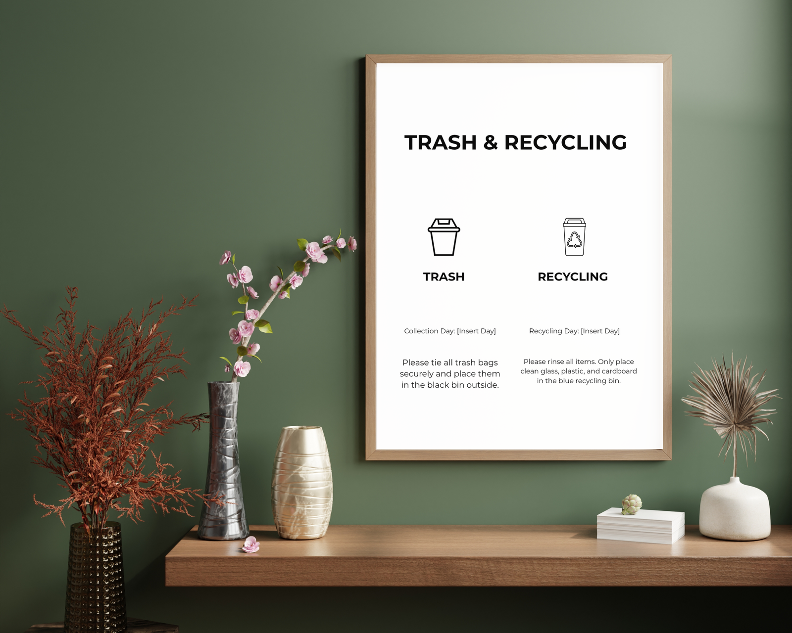 Airbnb Trash and Recycling Sign Template, Short Term Rental Garbage Rules, Vacation Rental Waste Bin Guide, Editable Canva Template